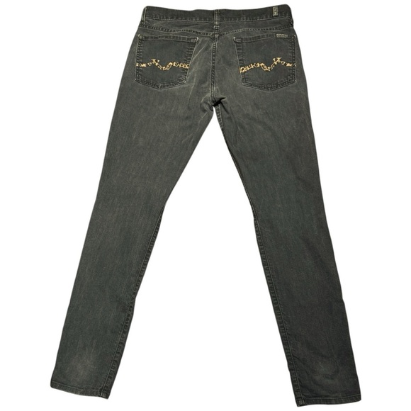 7 For All Mankind Gwenevere Black Skinny Jeans – Leopard Back Pocket – Size 28 - Picture 2 of 6